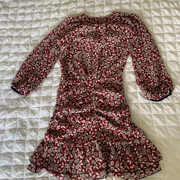 ba&sh Billy ruched Red and White Sheath Dress with Peter Pan Collar - Picture 9 of 13